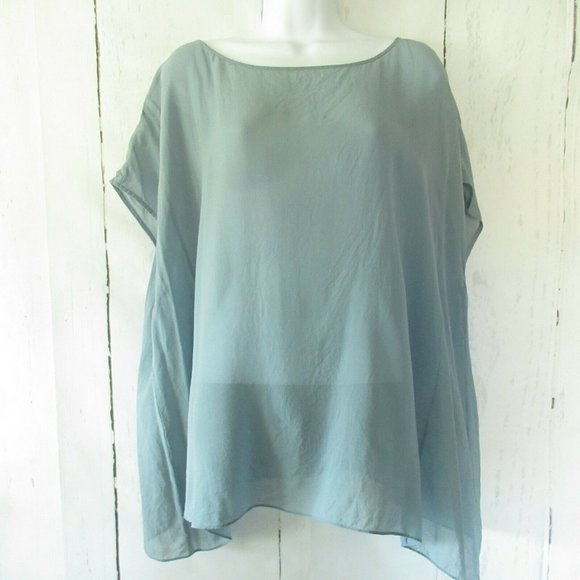 Eileen Fisher Tops - SOLD Eileen Fisher Top Slate Blue Tunic Sheer Silk